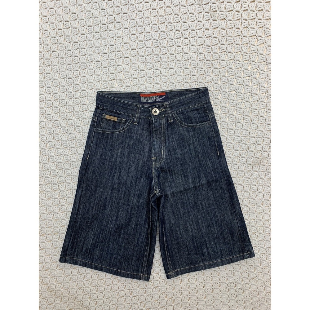 Vtg 90s Brooklyn XPress Denim Jean Shorts‎ Solid Blue Youth Boys Sz 12